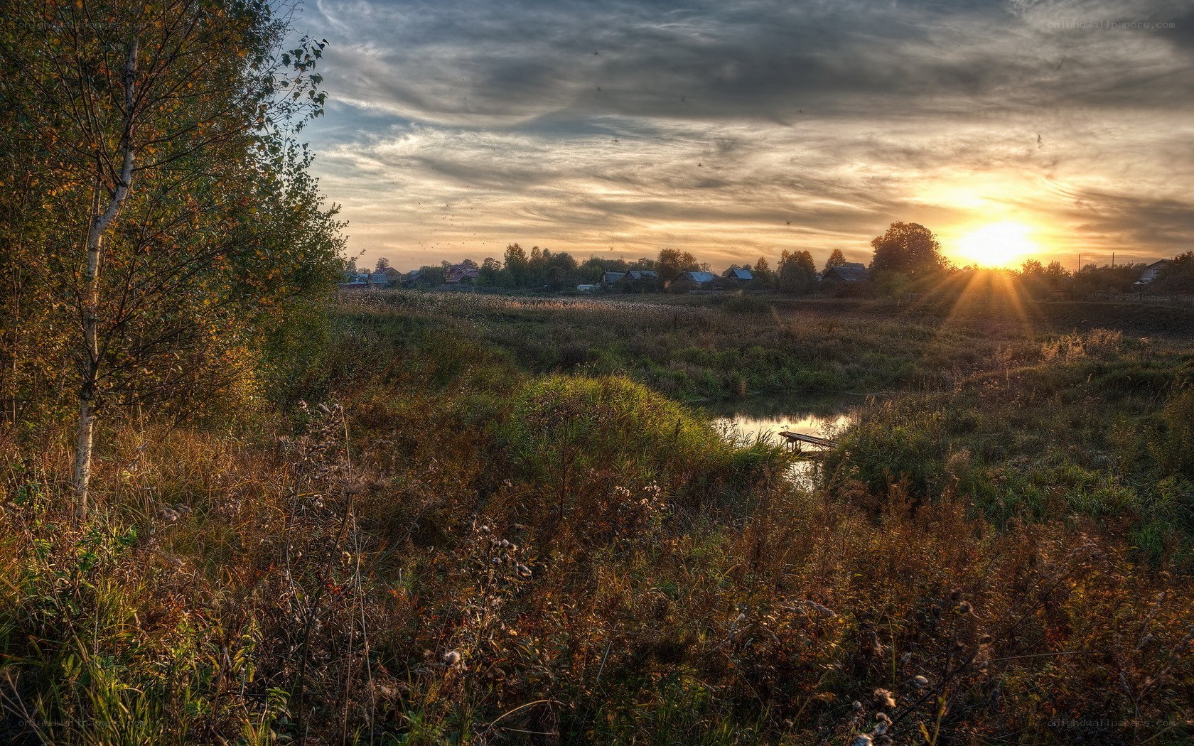 Sunset over a rural landscape