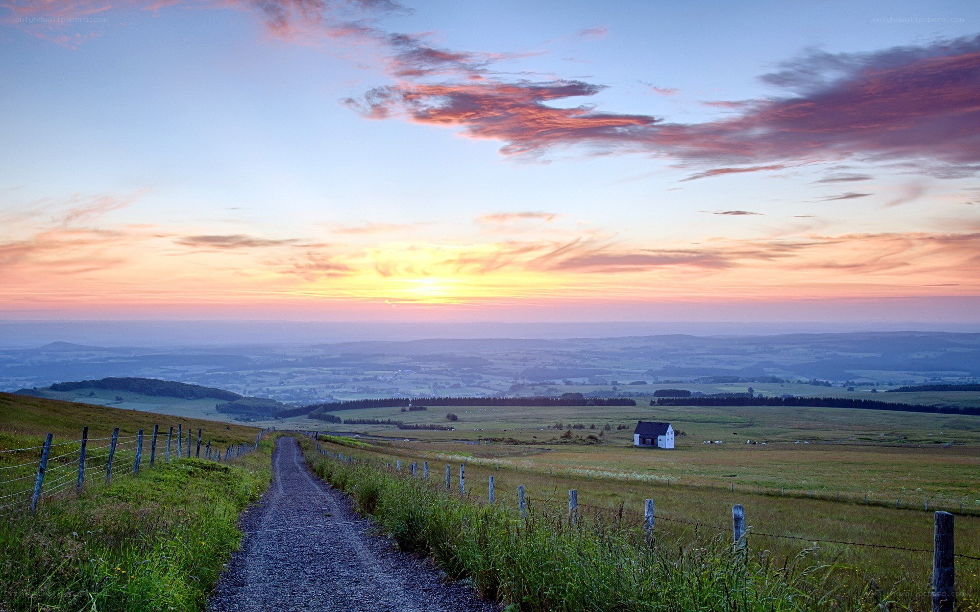 Sunset over a rural landscape