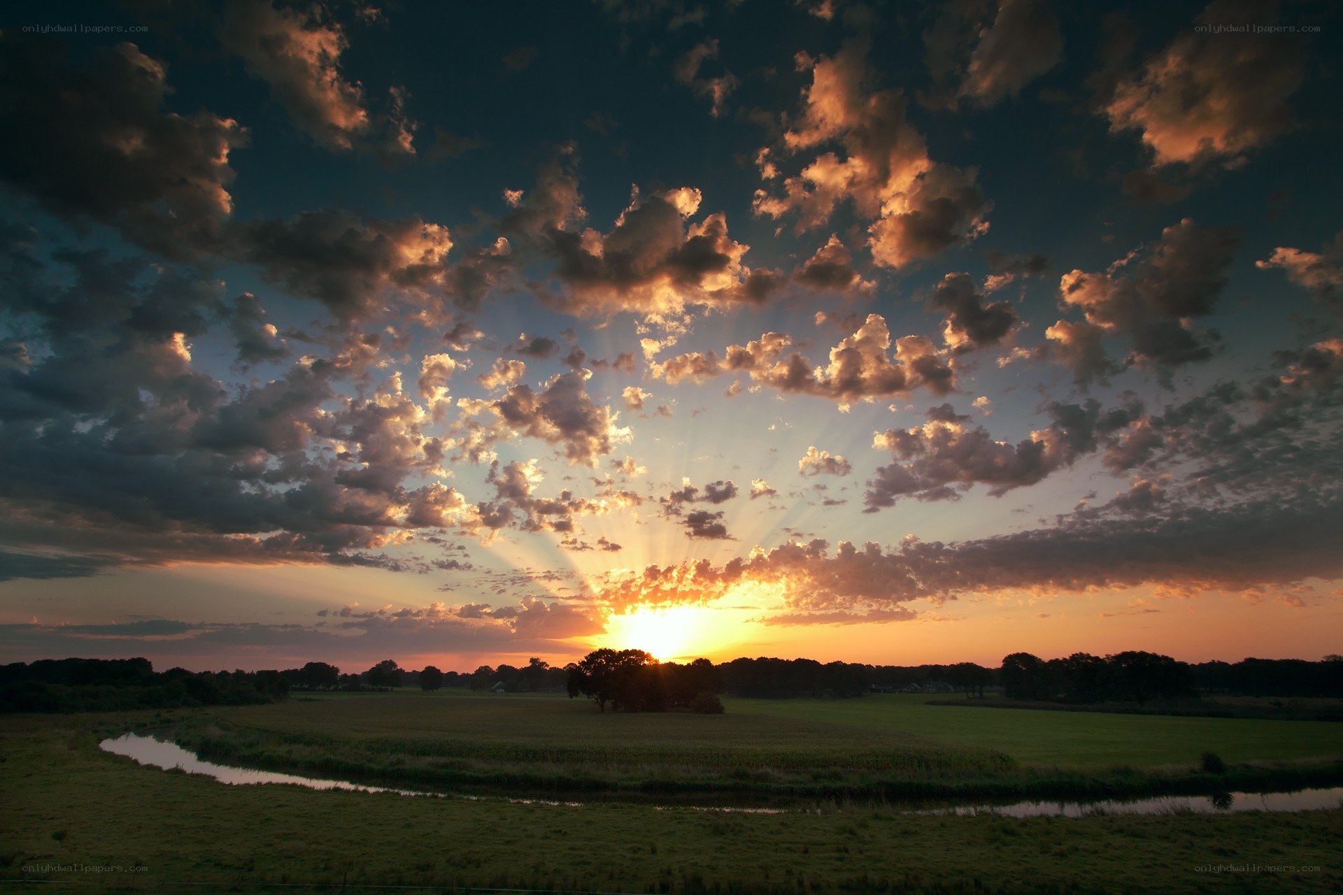 Sunset over a rural landscape