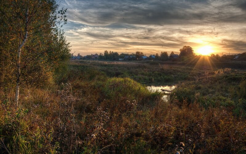 Sunset over a rural landscape