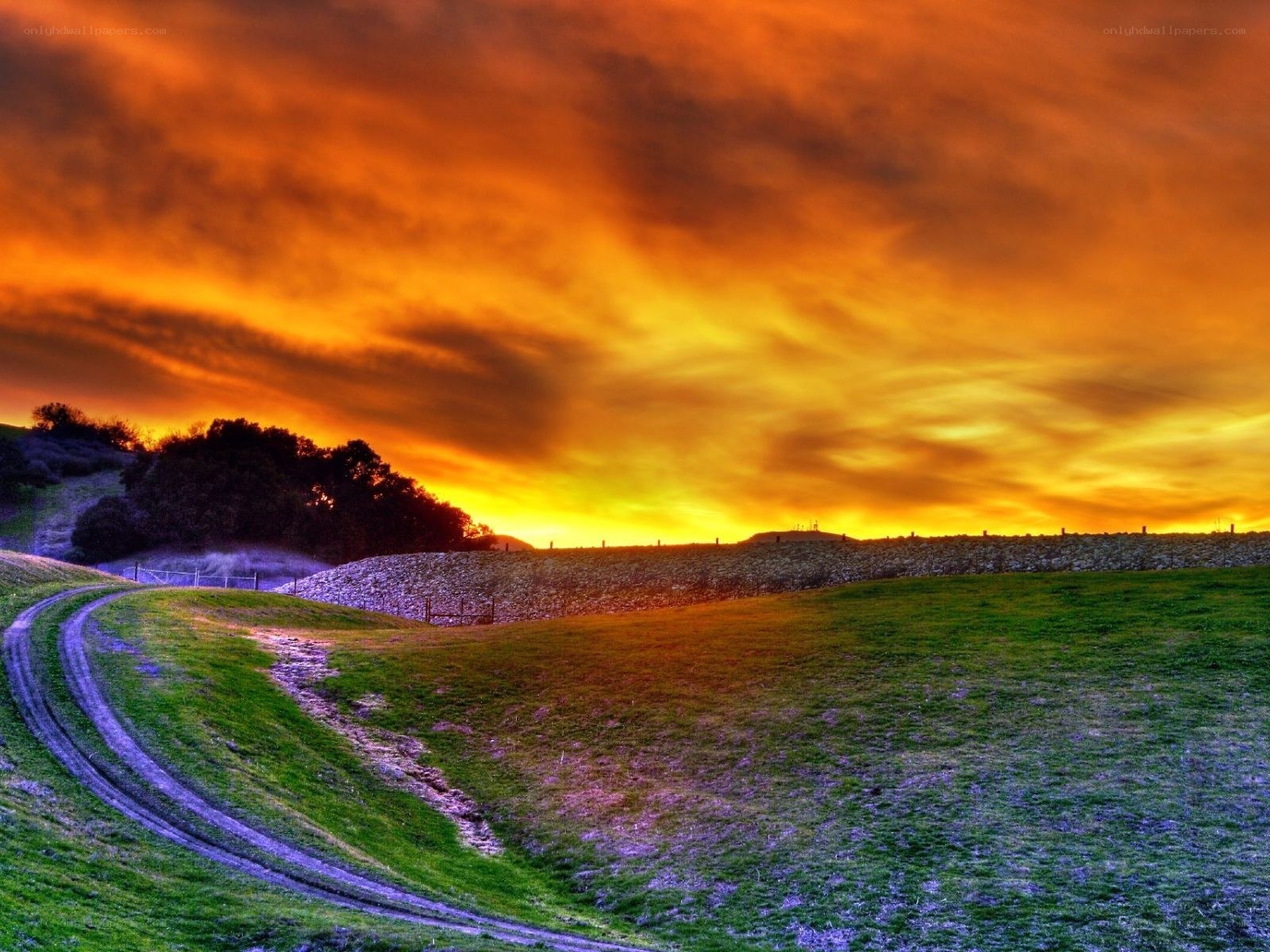 Sunset over a rural landscape