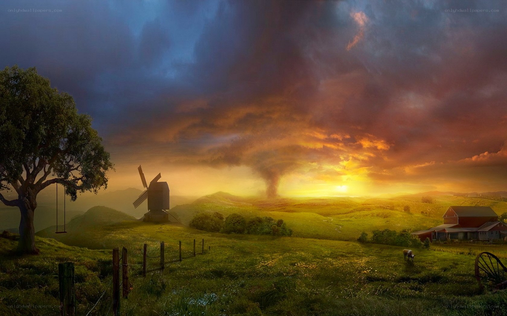 Sunset over a rural landscape