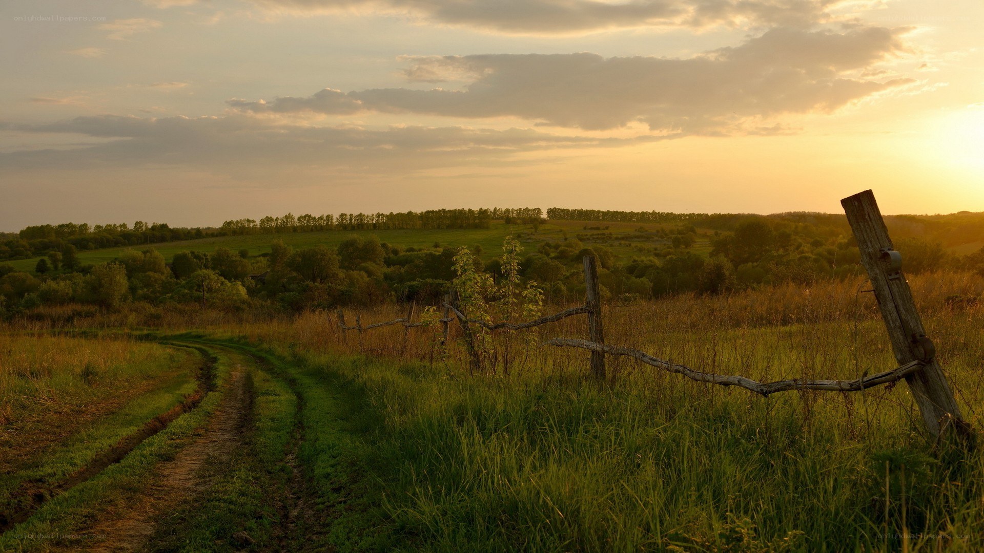 Sunset over a rural path