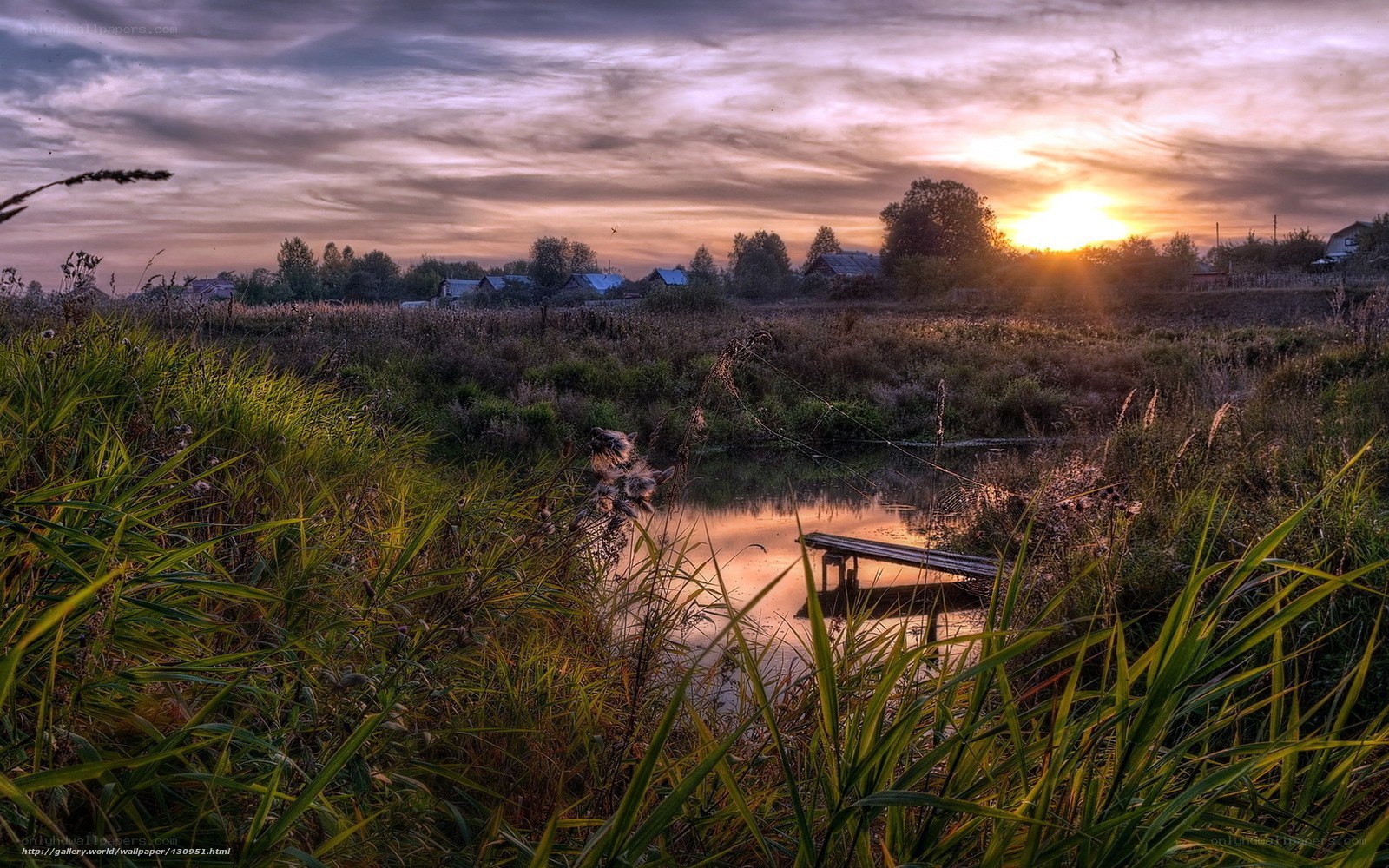 Sunset over a rural pond