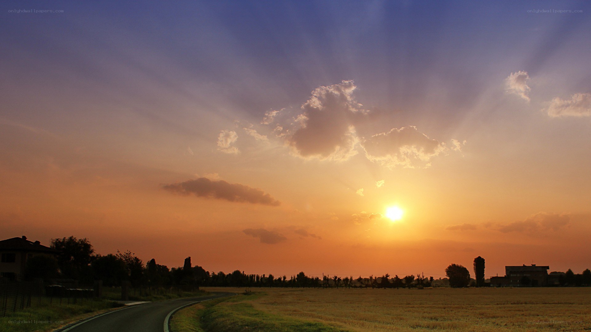 Sunset over a rural road