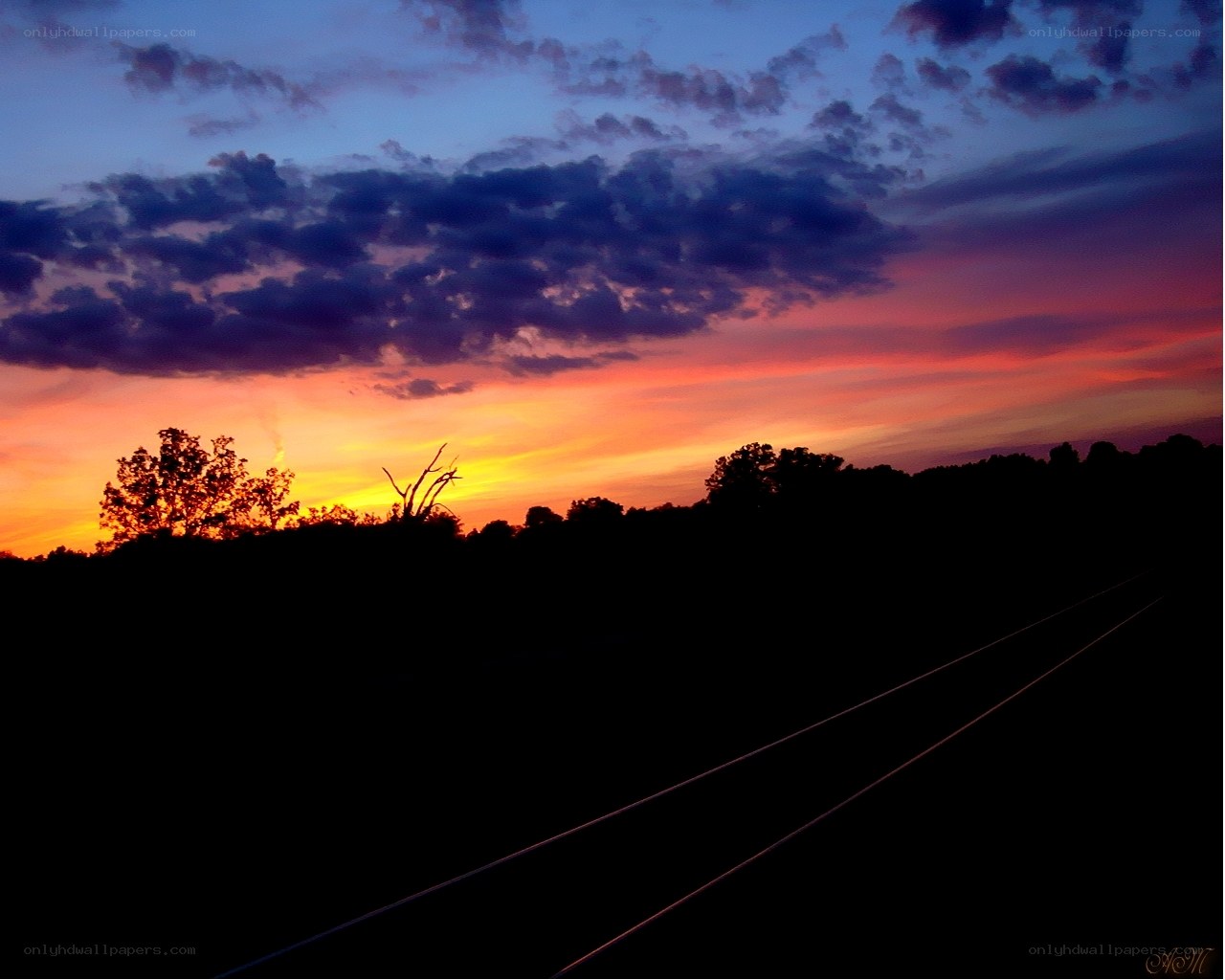 Sunset over a rural road