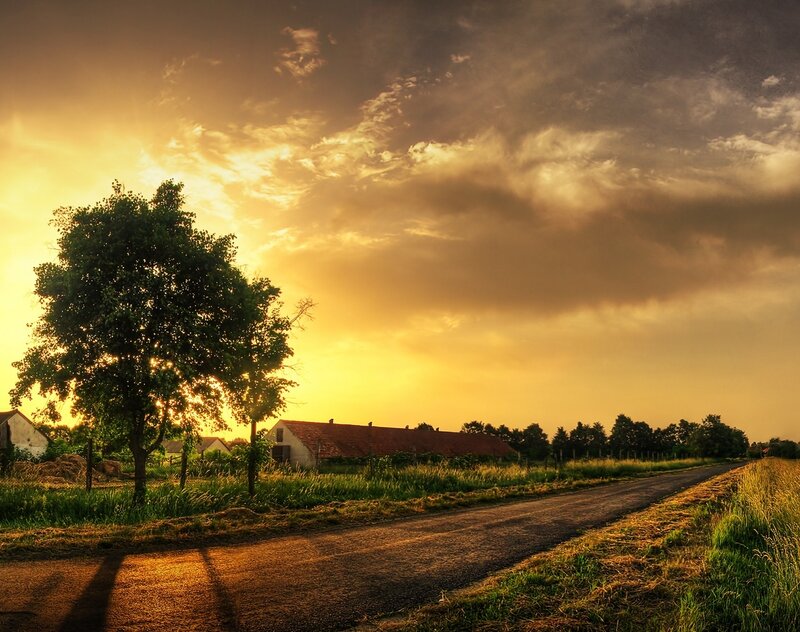 Sunset over a rural road