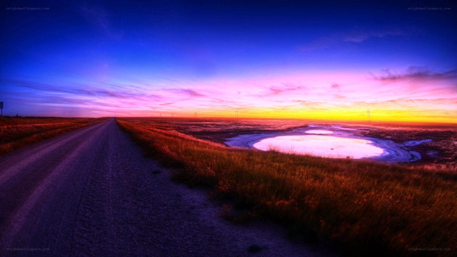 Sunset over a rural road