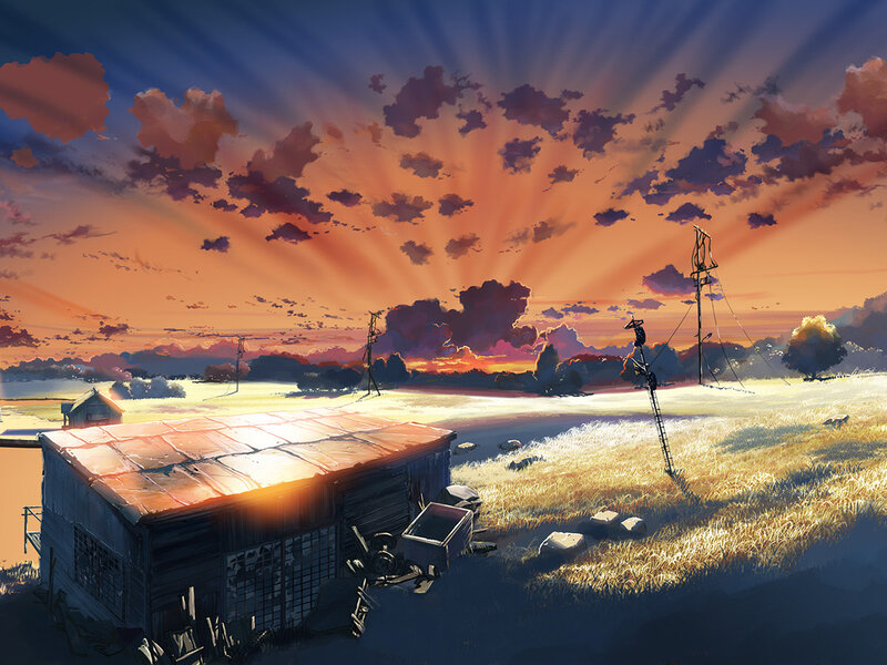 Sunset over a rural shack