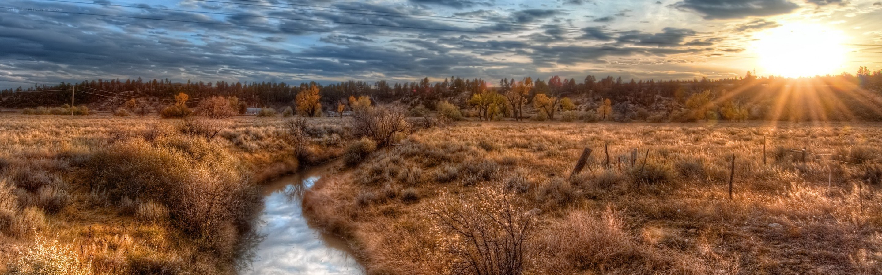 Sunset over a rural stream
