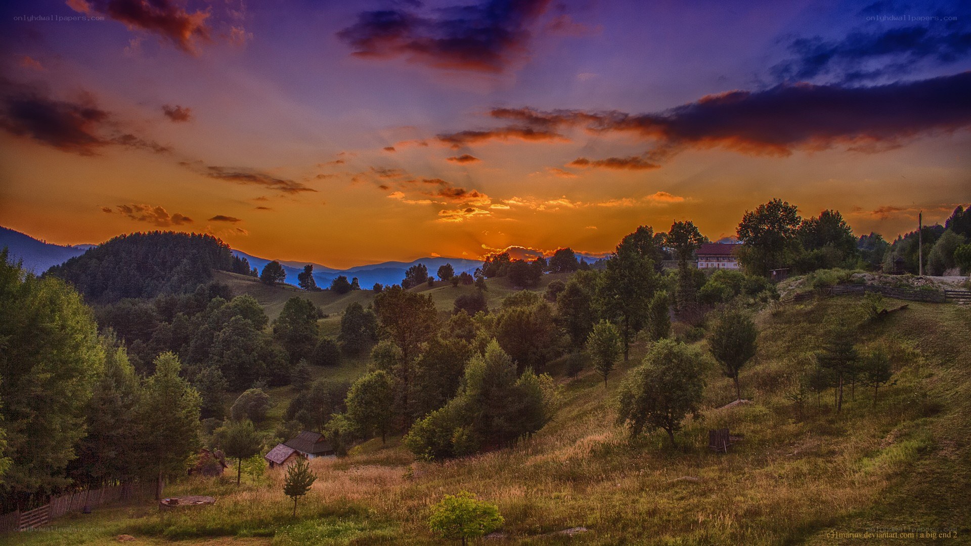 Sunset over a rural valley