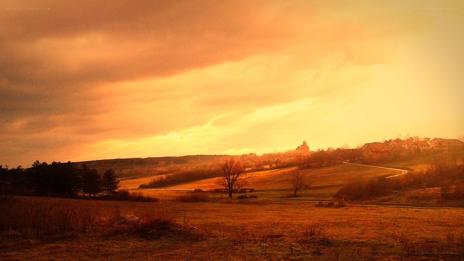 Sunset over a rural village