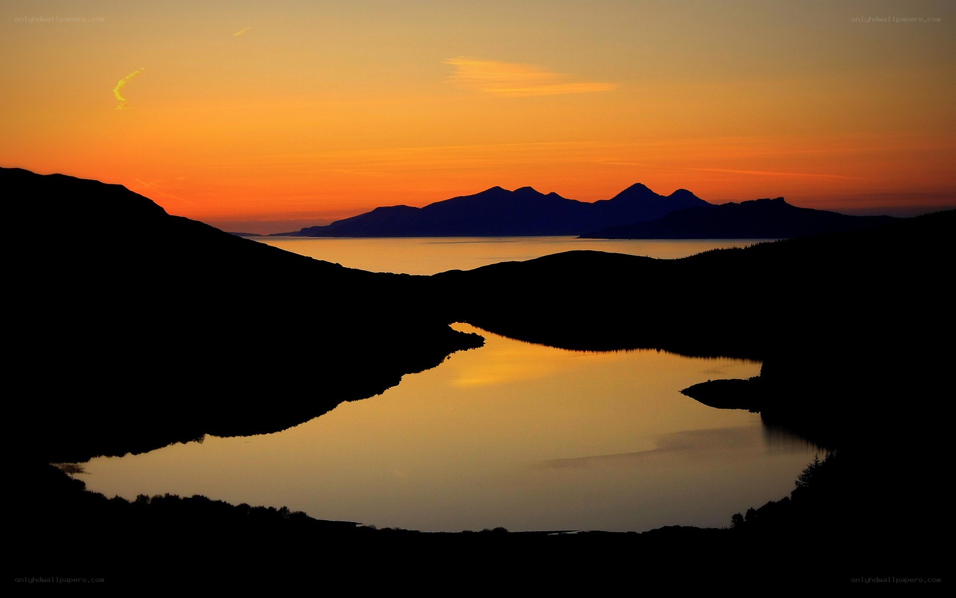 sunset over a Scottish loch