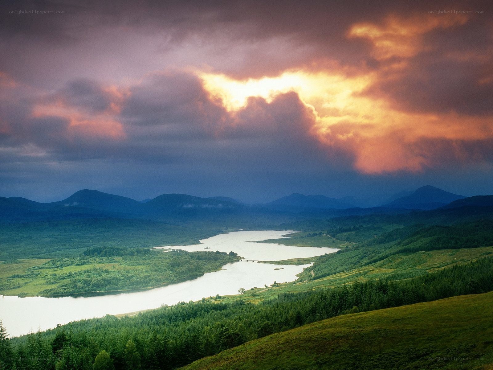 Sunset over a Scottish loch
