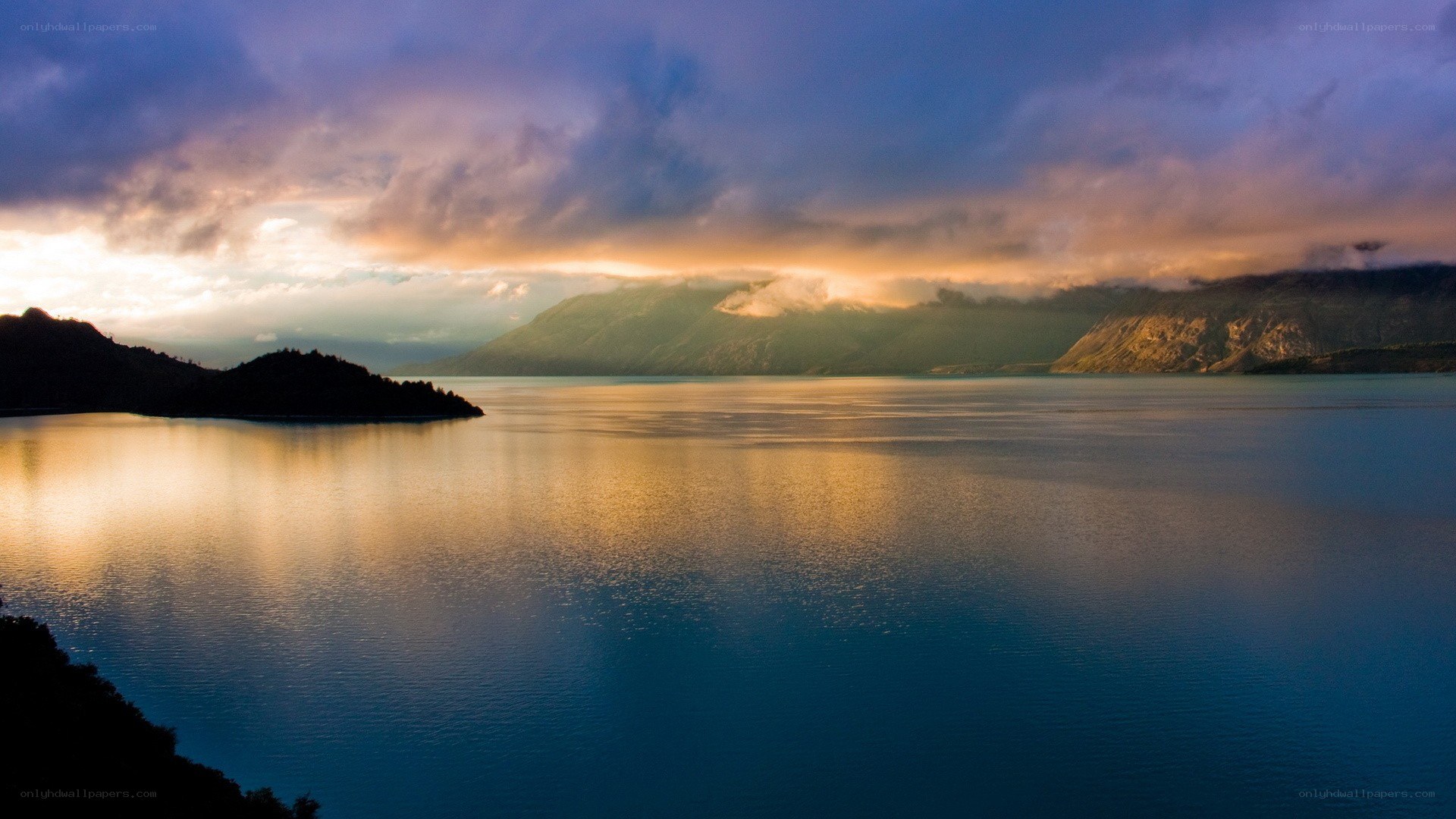 Sunset over a serene lake