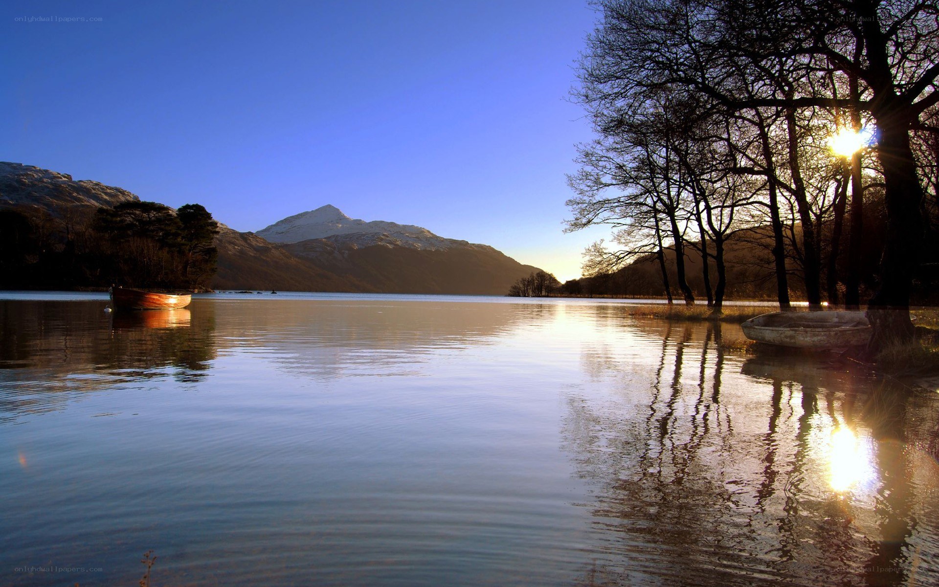 Sunset over a serene lake