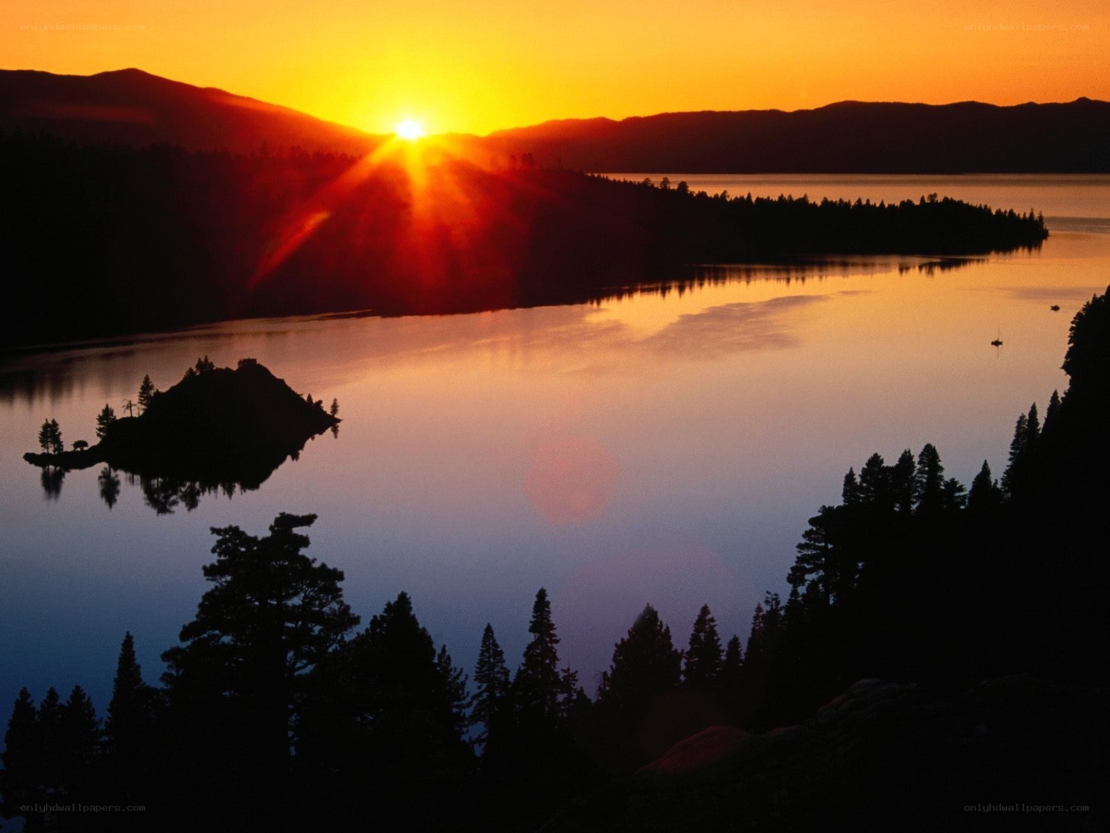 Sunset over a serene lake