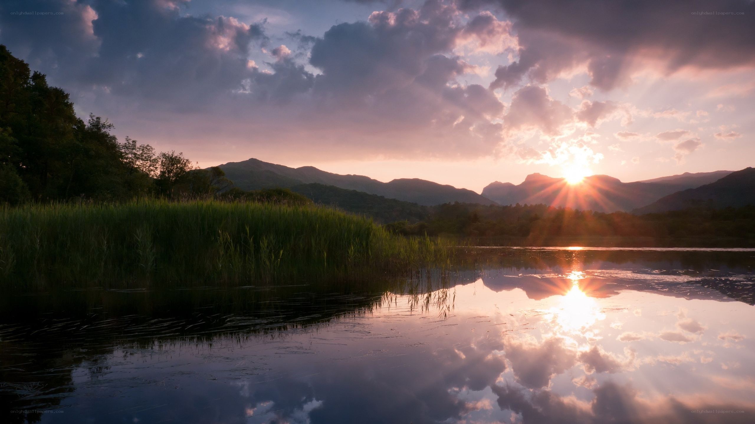 Sunset over a serene lake