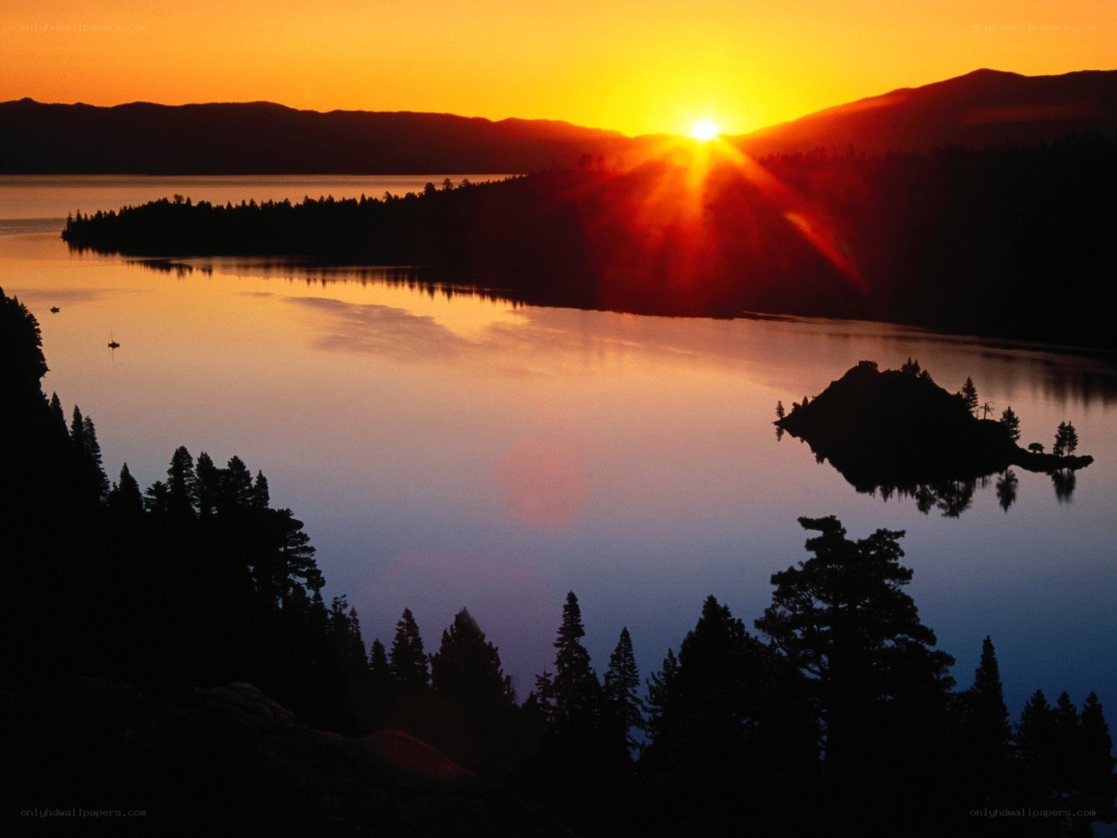 Sunset over a serene lake