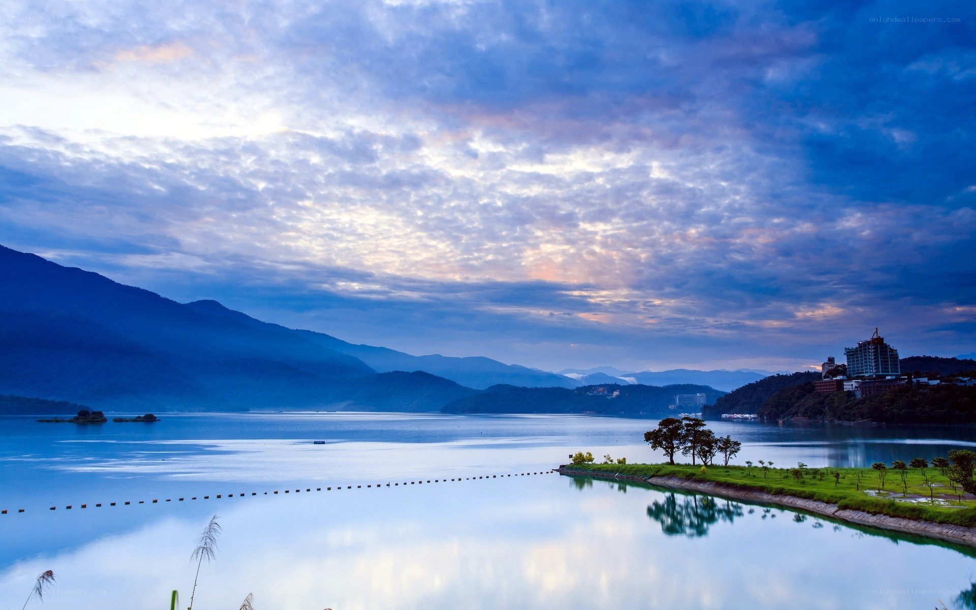 Sunset over a serene lake