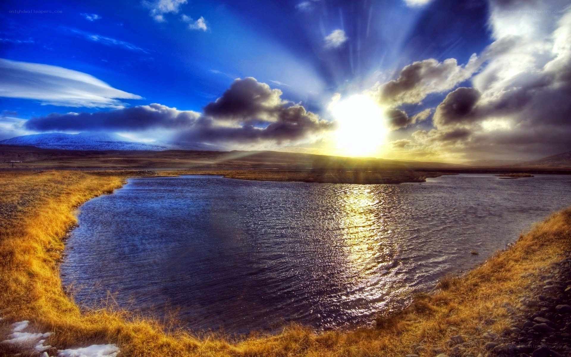 Sunset over a serene lake