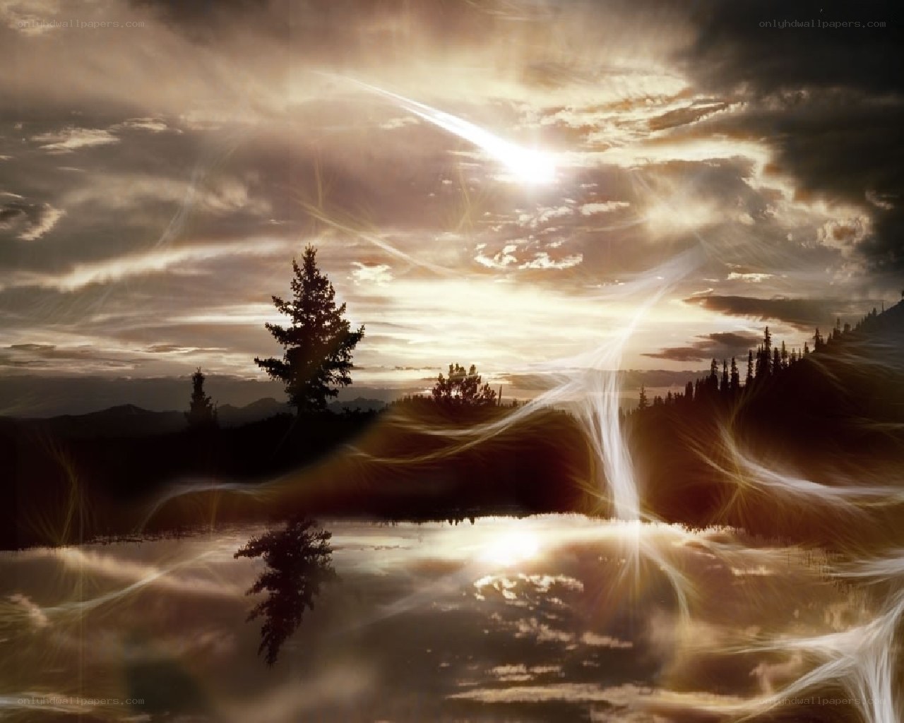 Sunset over a serene lake