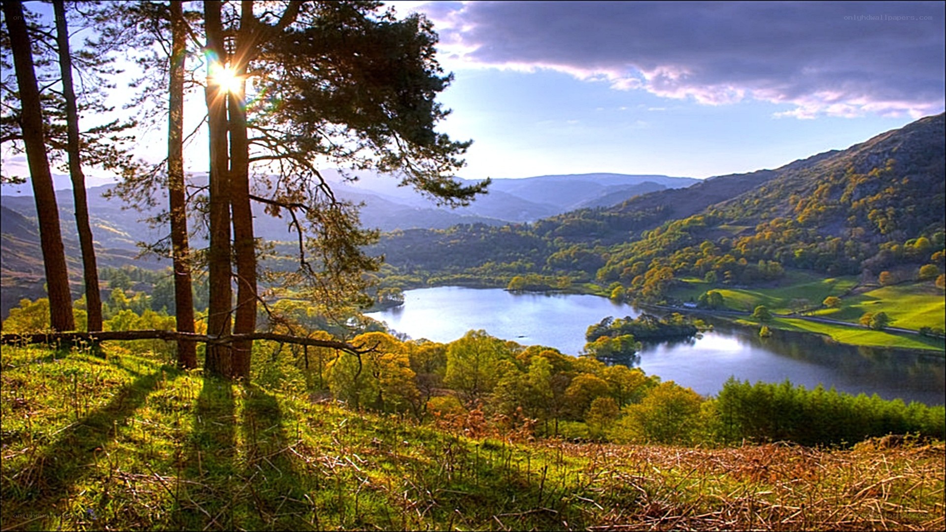 Sunset over a serene lake