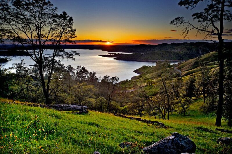 Sunset over a serene lake