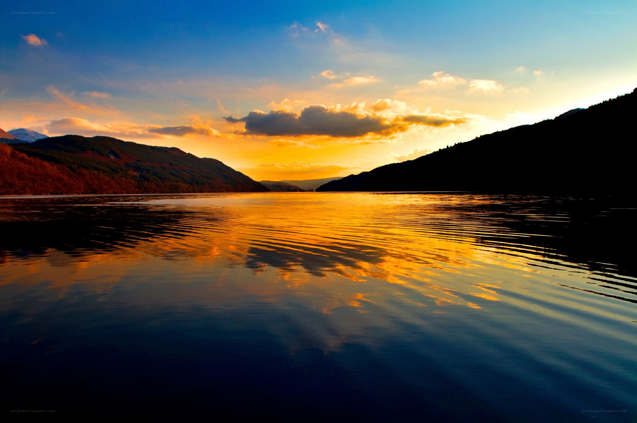 Sunset over a serene lake