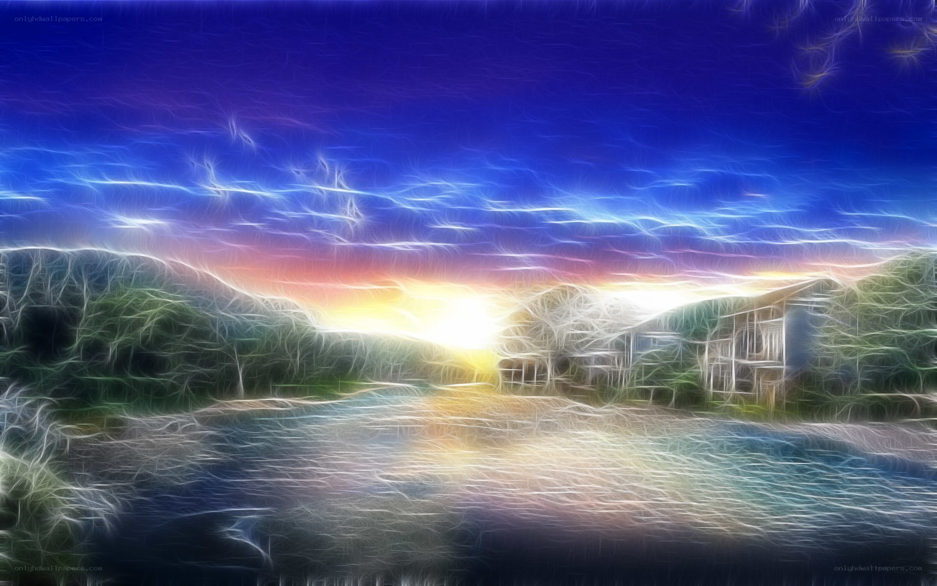 Sunset over a serene landscape