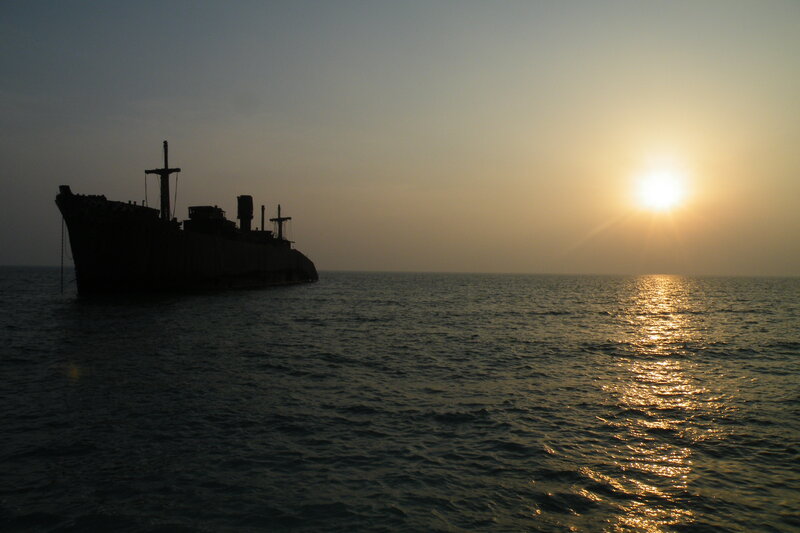 Sunset over a shipwreck