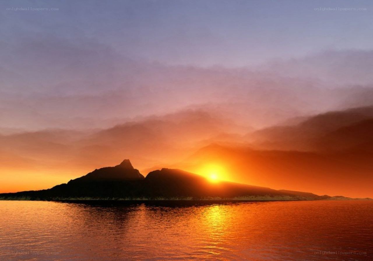 Sunset over a silhouetted island