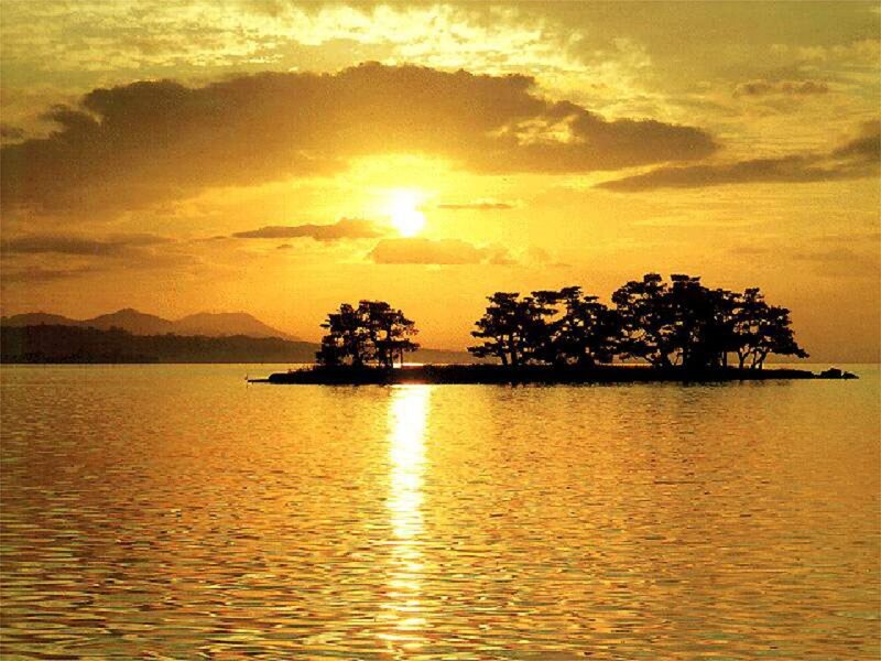 Sunset over a small island