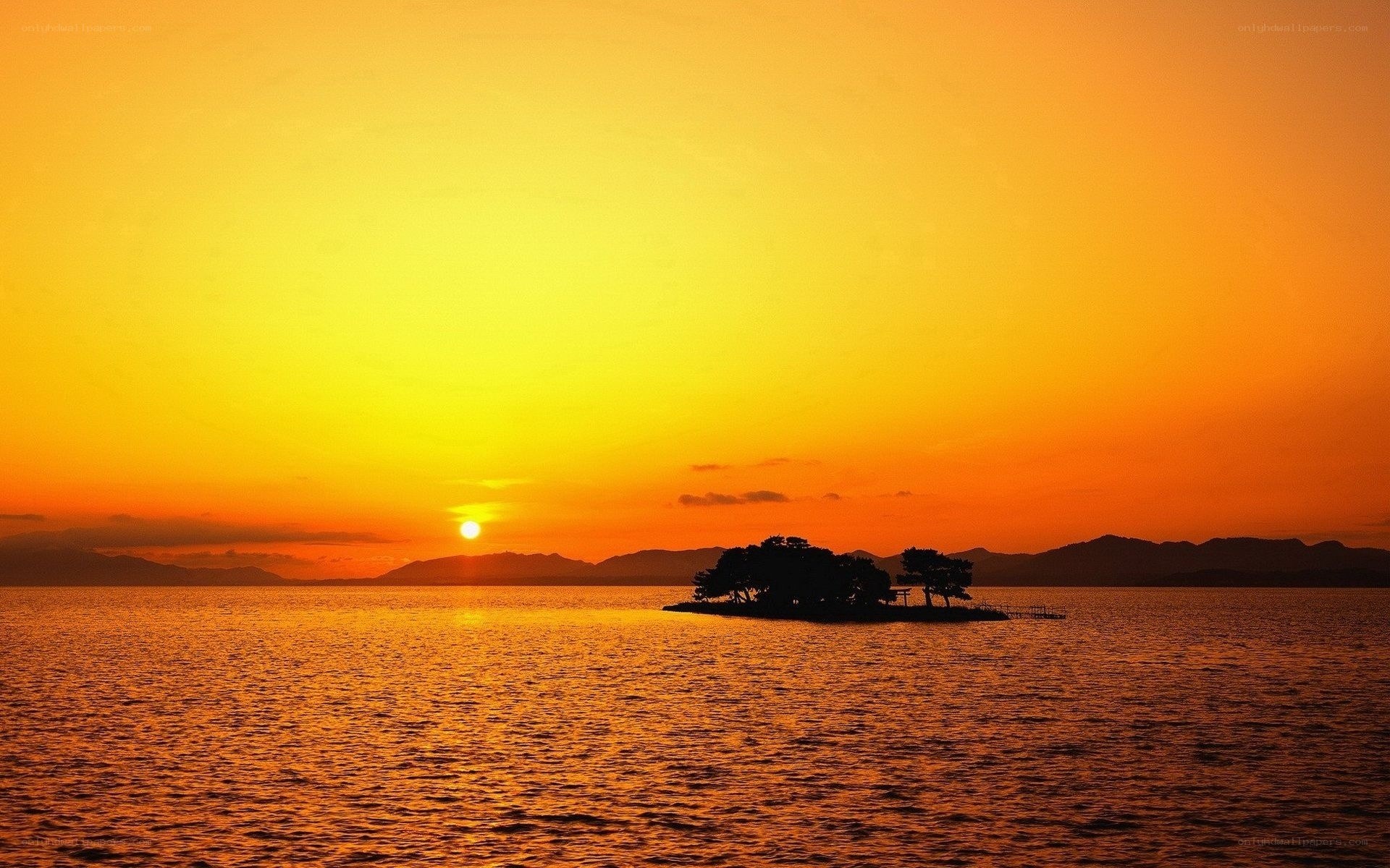 Sunset over a small island