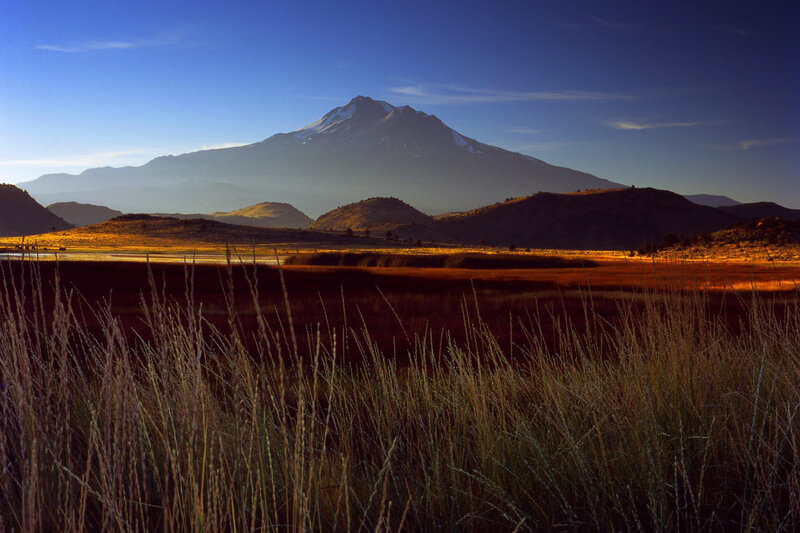 Sunset over a snow-capped mountain
