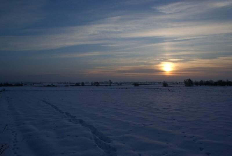 Sunset over a snowy field