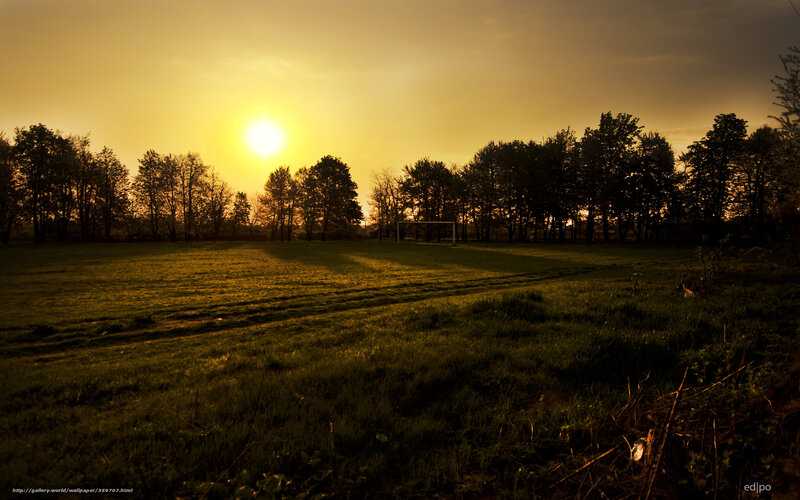 Sunset over a soccer field