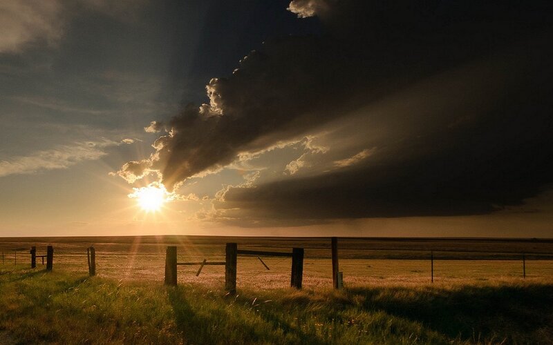 Sunset over a stormy prairie