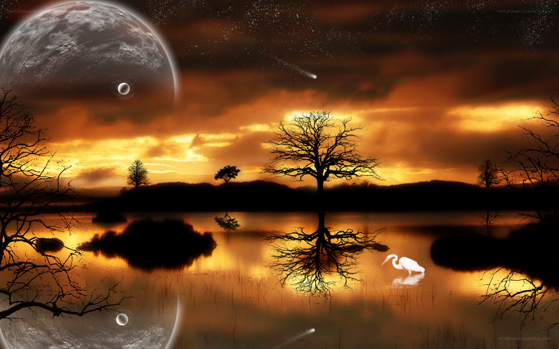 sunset over a surreal lake