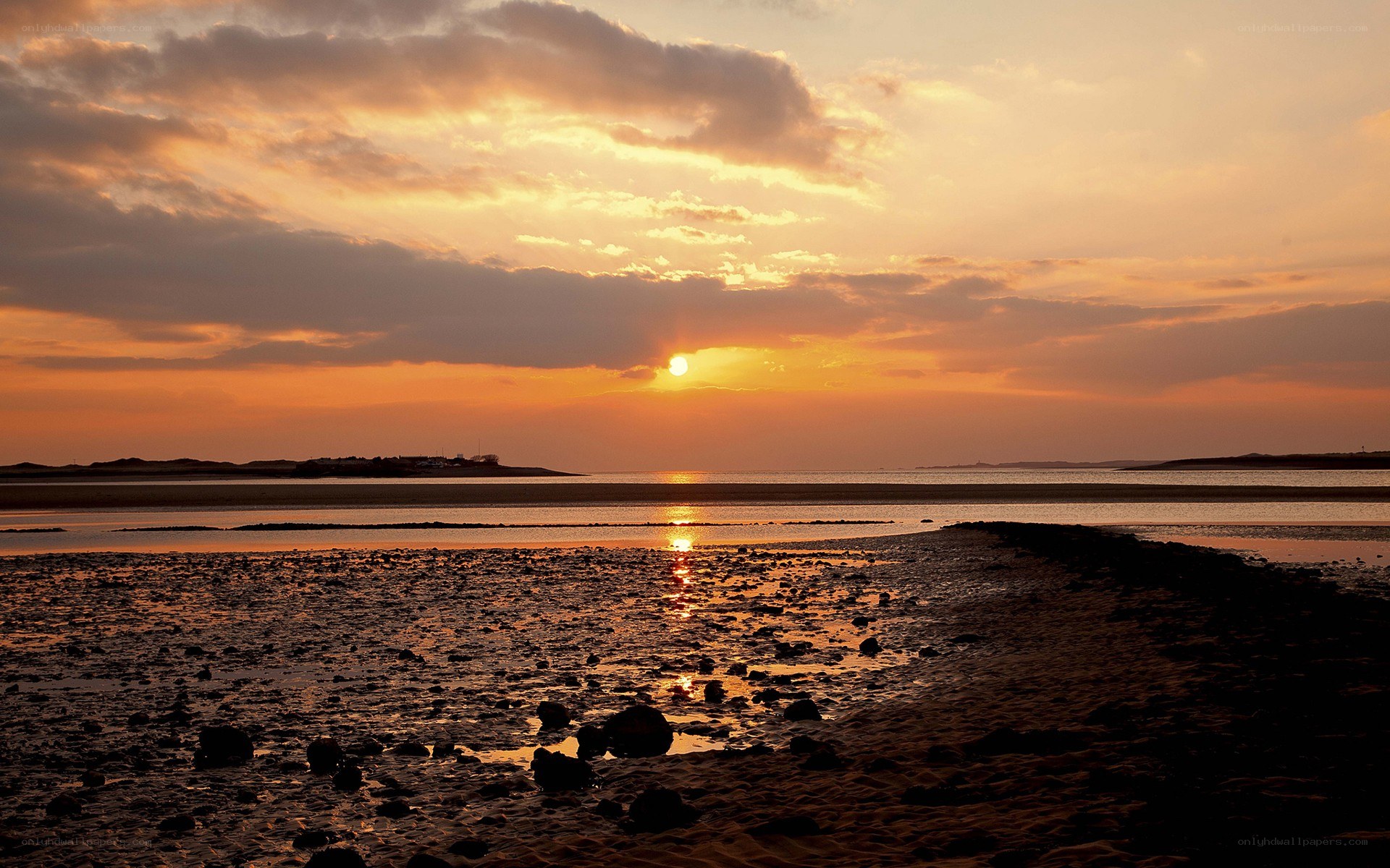 sunset over a tidal flat