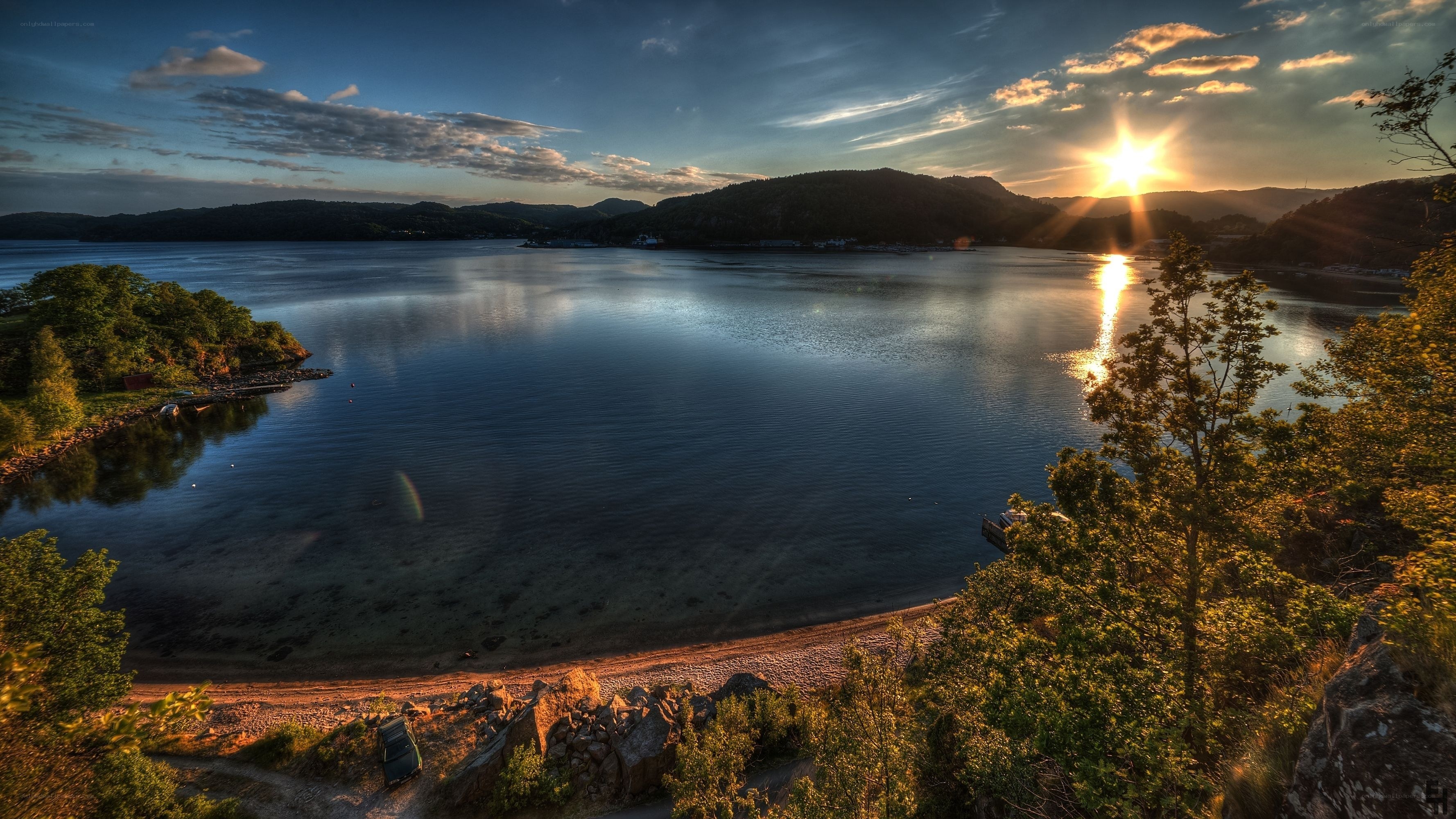 Sunset over a tranquil fjord