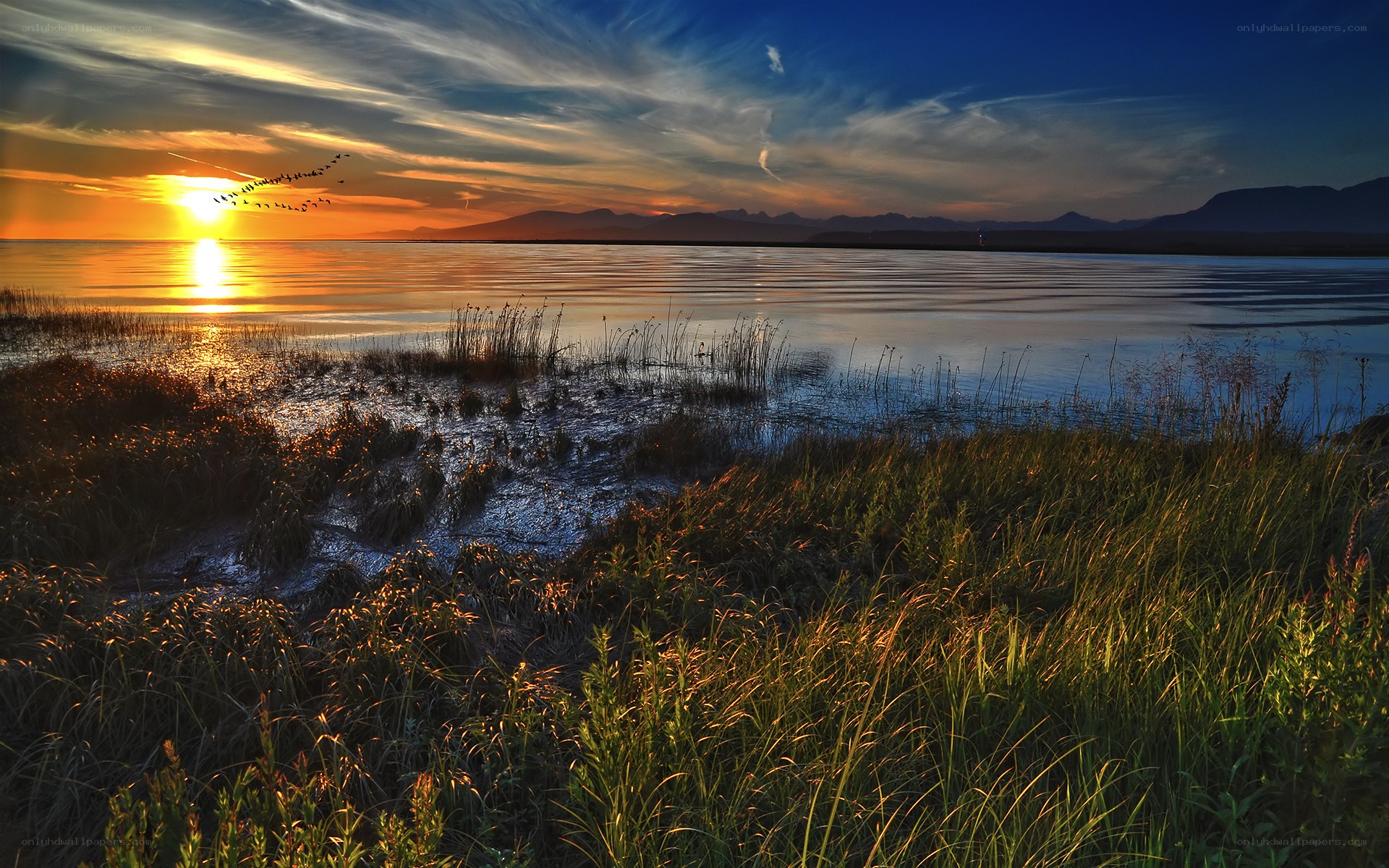 Sunset over a tranquil lake