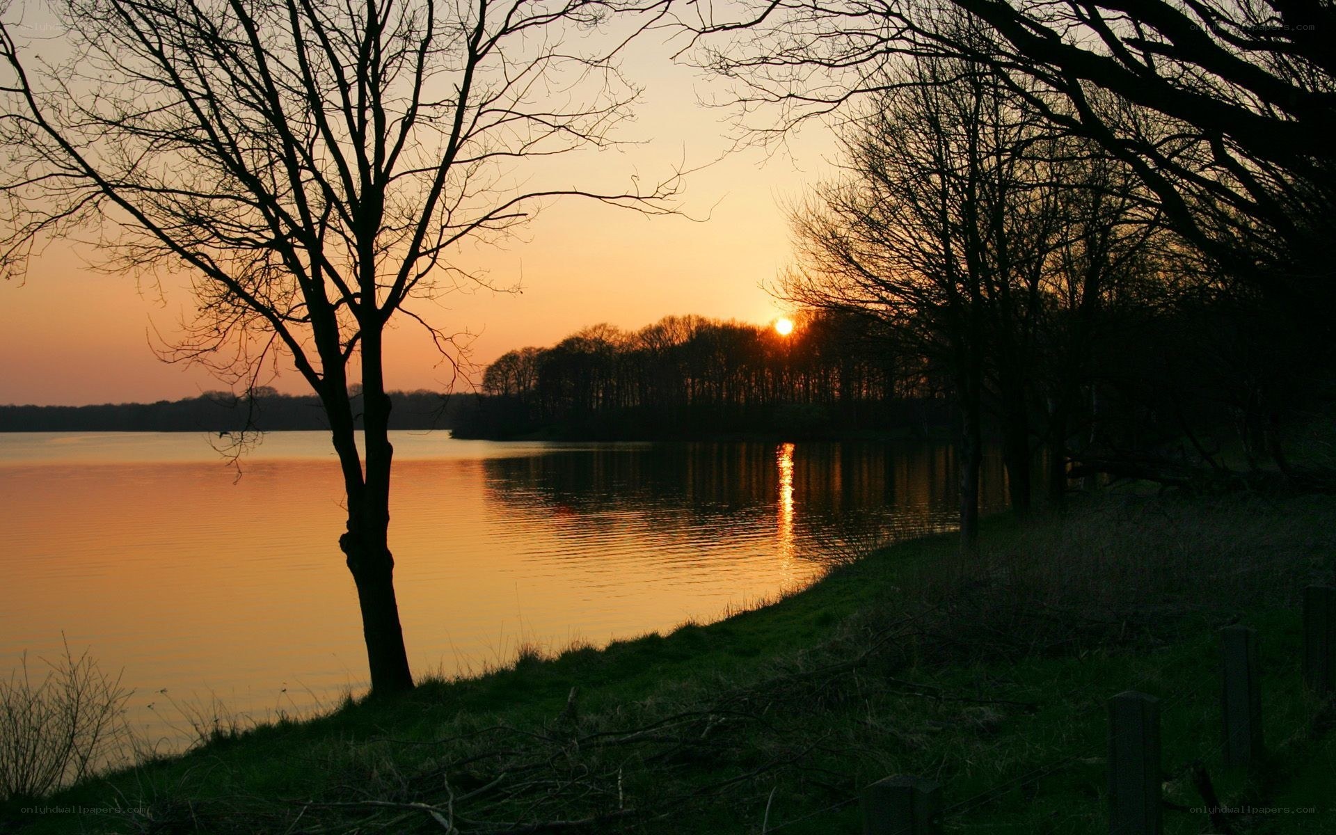 Sunset over a tranquil lake