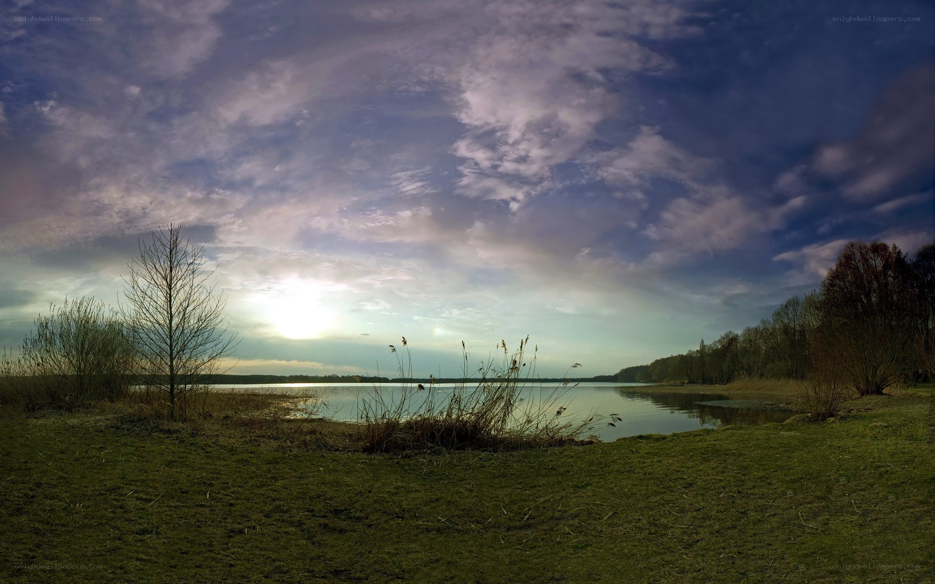 Sunset over a tranquil lake