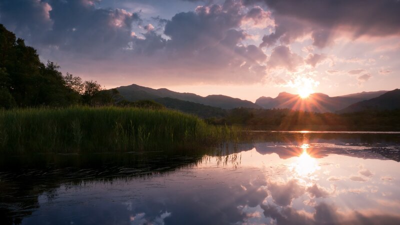 Sunset over a tranquil lake