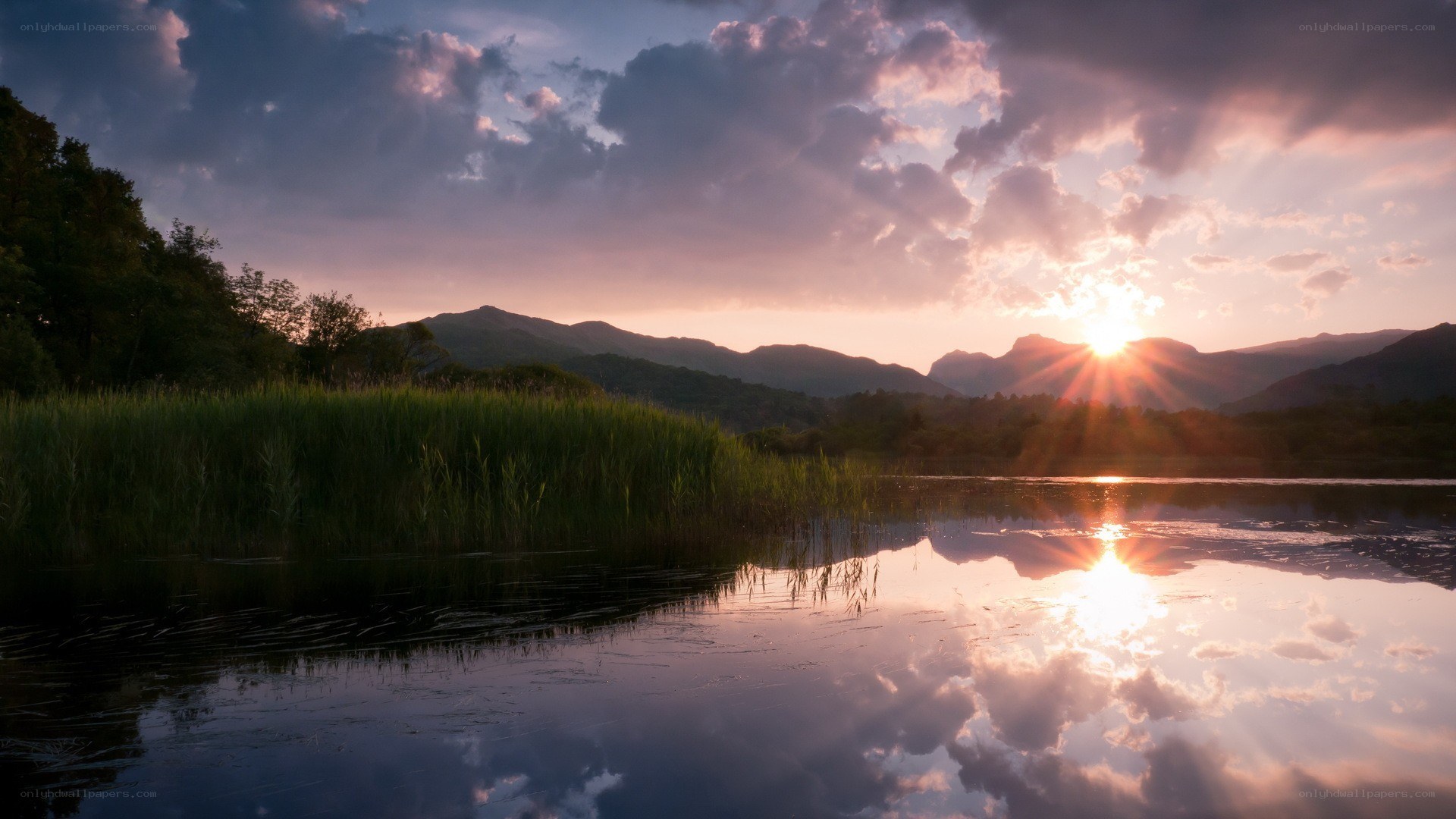 Sunset over a tranquil lake
