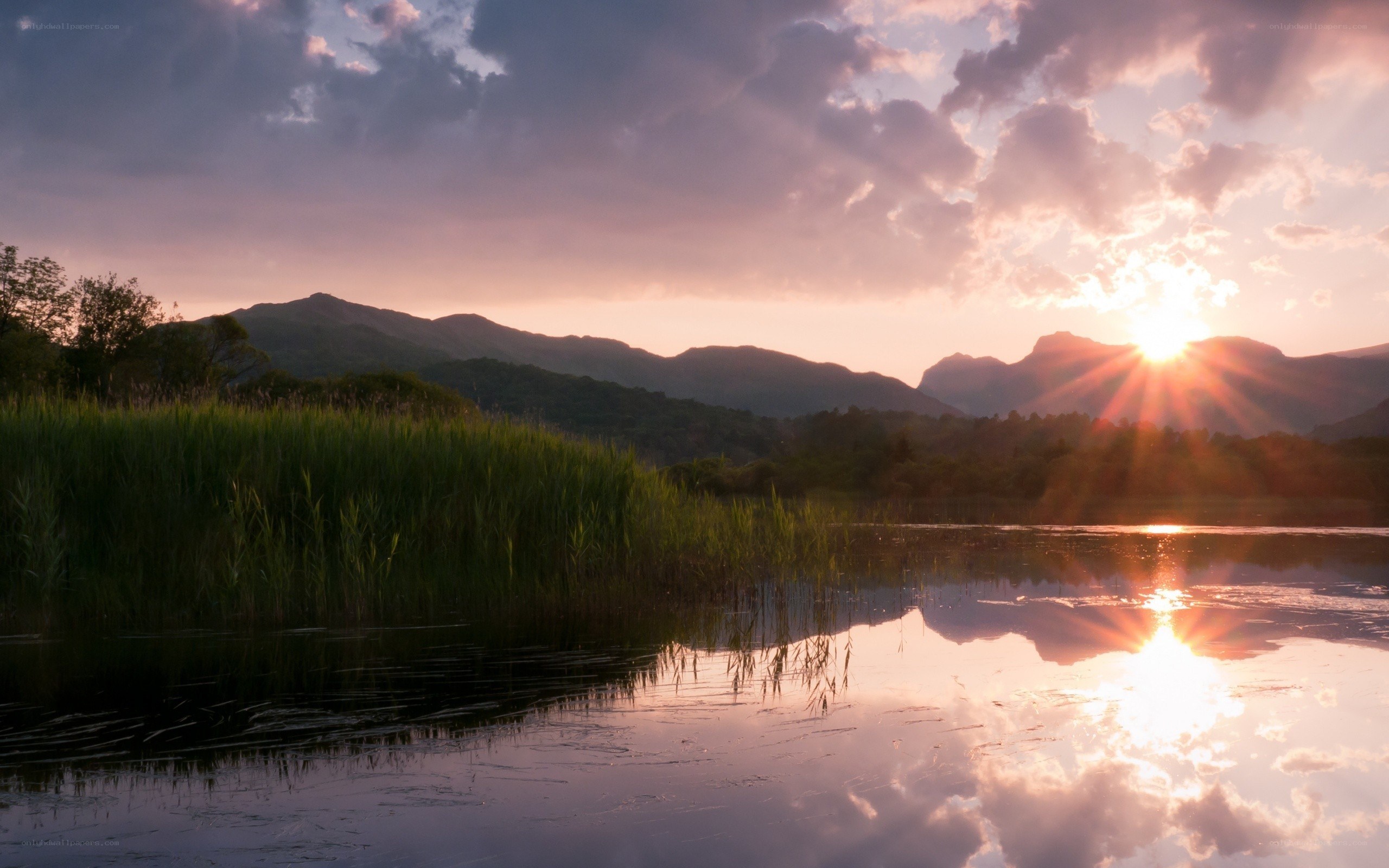 Sunset over a tranquil lake