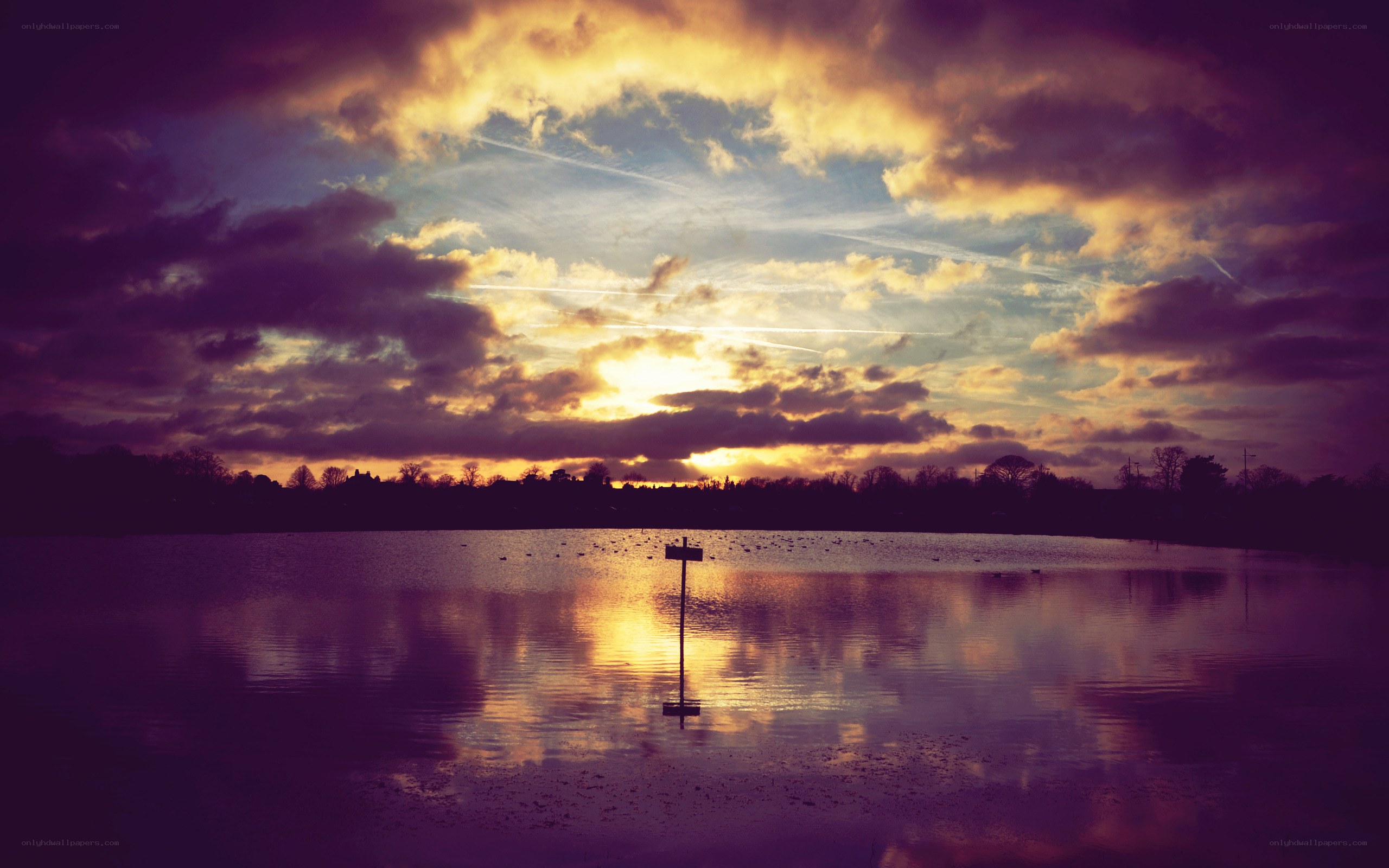 Sunset over a tranquil lake