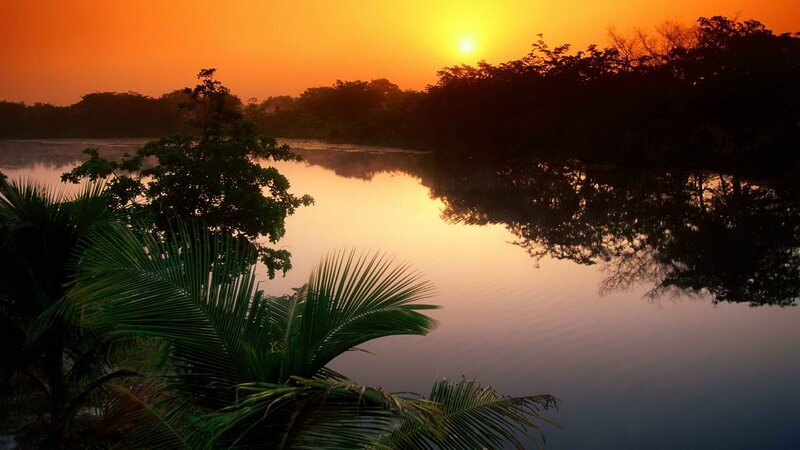 Sunset over a tranquil lake