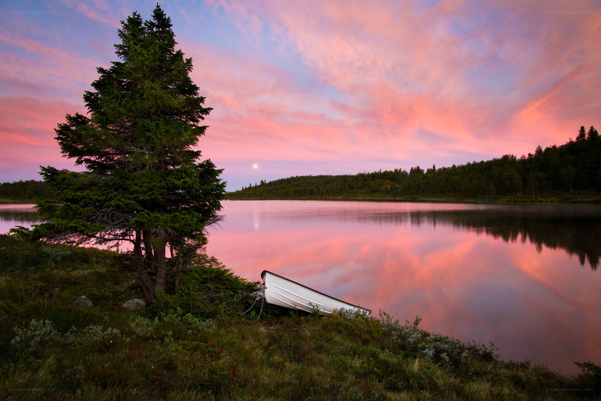 Sunset over a tranquil lake